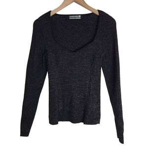 Anthropologie‎ Sweater Top Women's Large V-Neck Stretchy Long Sleeve Sparkle